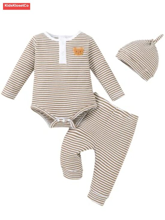 Other - Baby Romper Pants Set Long Sleeve Ribbed Knit Colorblock 3-Piece Outfit